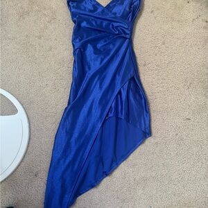 Emerald Sundae Blue Asymmetrical Pleated Gown